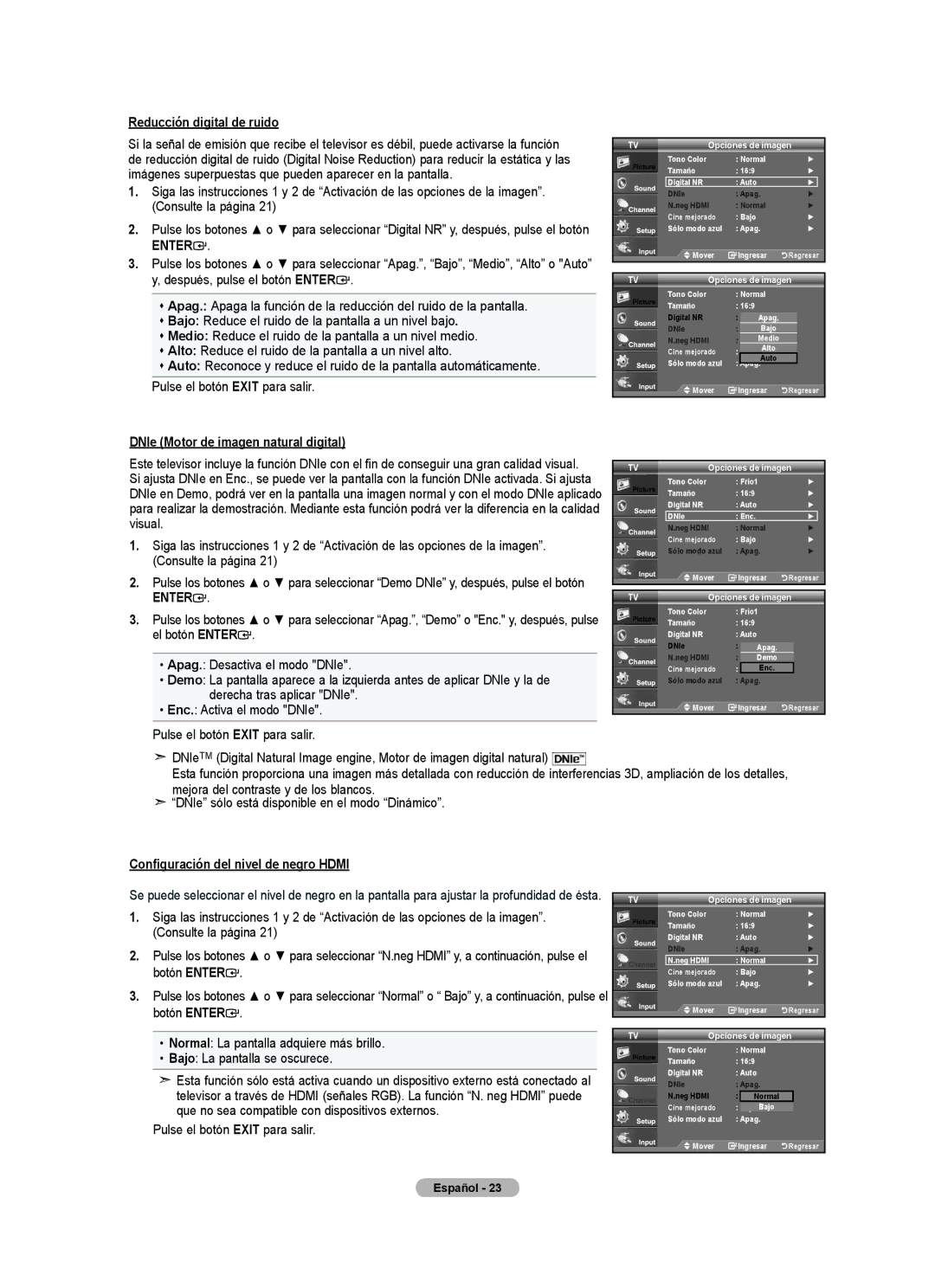 Samsung 610 Reducción digital de ruido, DNIe Motor de imagen natural digital, Configuración del nivel de negro Hdmi 