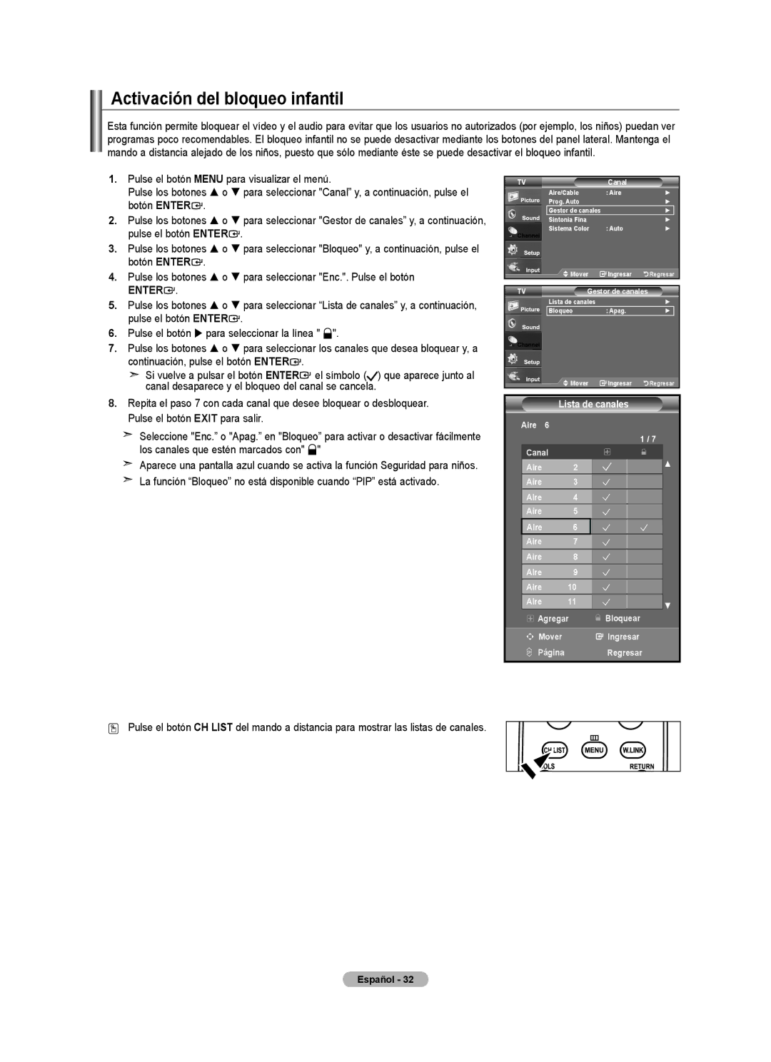 Samsung 610 user manual Activación del bloqueo infantil 