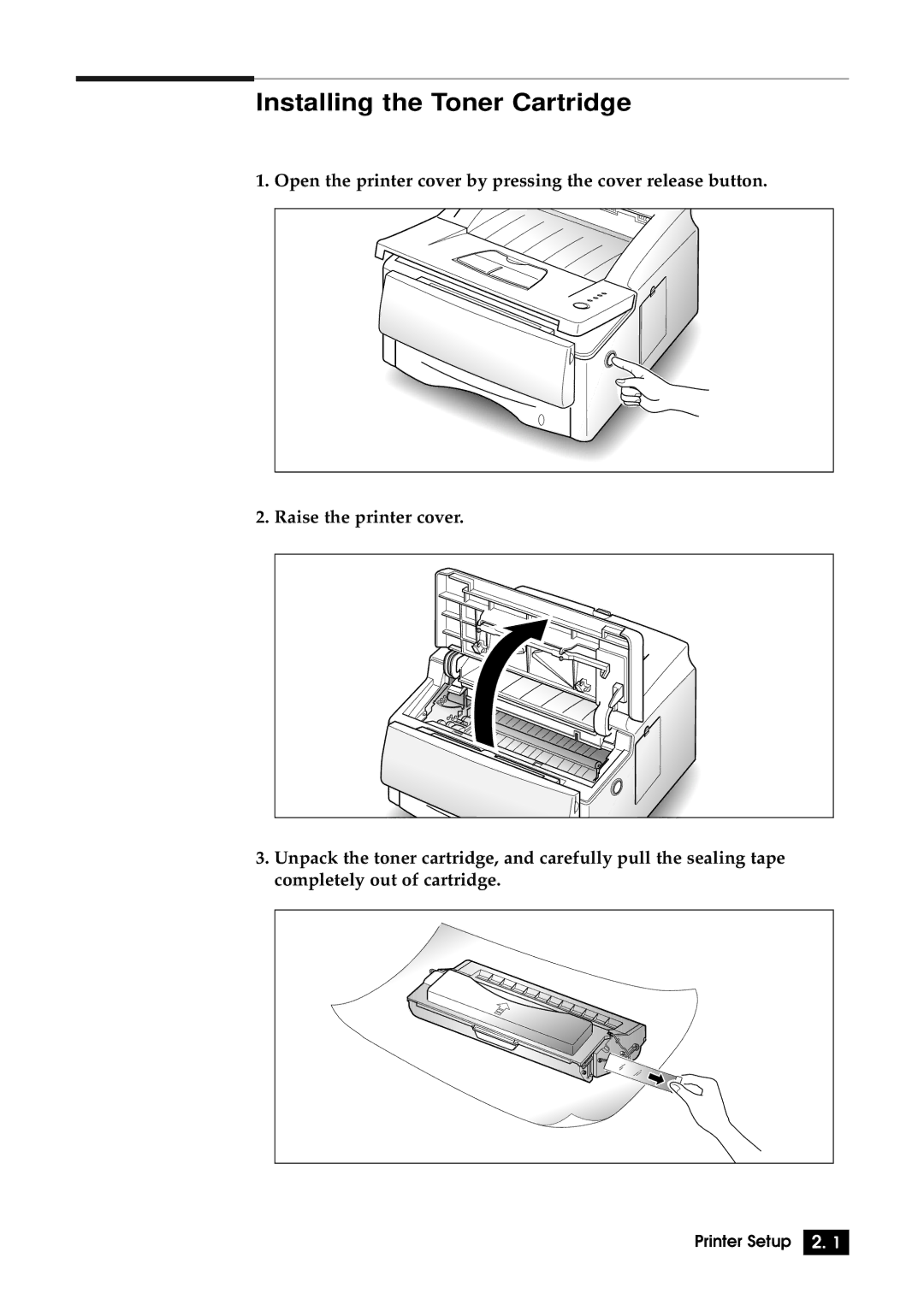 Samsung 6100N manual Installing the Toner Cartridge 