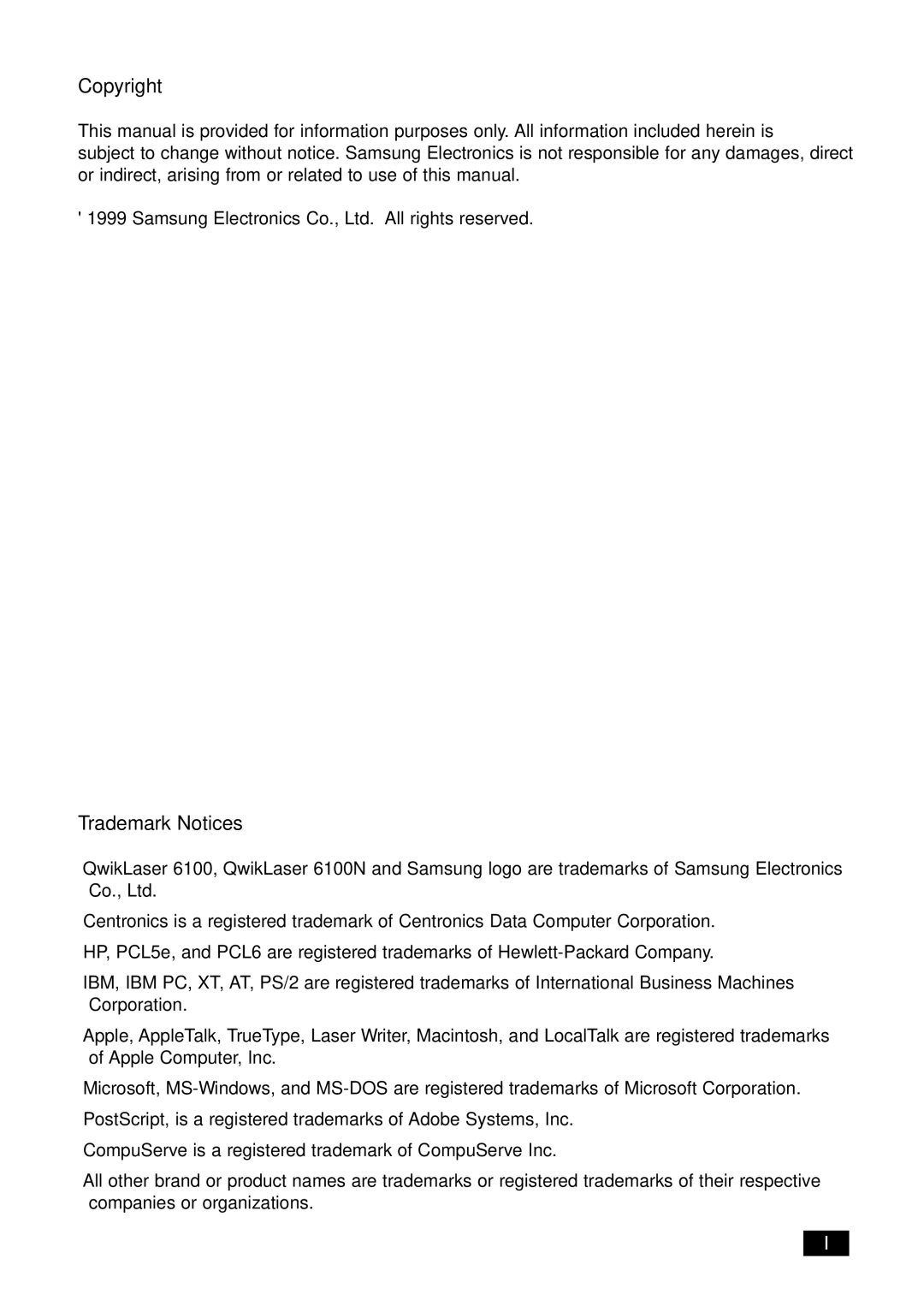 Samsung 6100N manual Copyright, Trademark Notices 