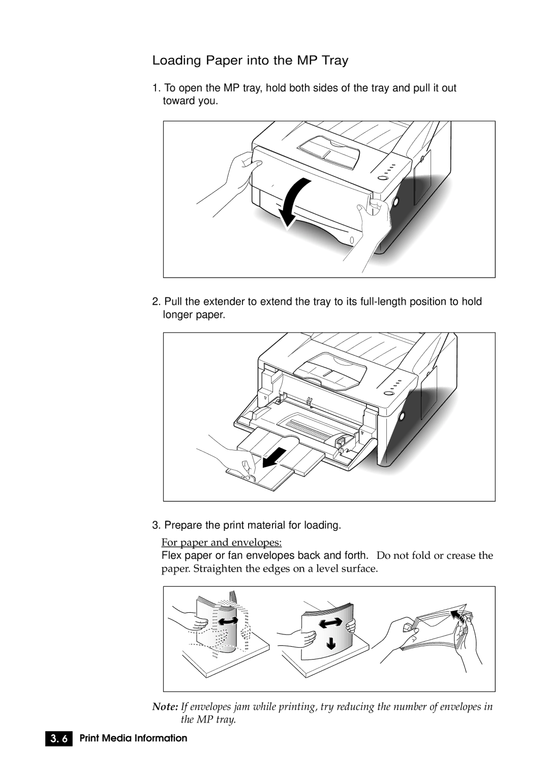 Samsung 6100N manual Loading Paper into the MP Tray 