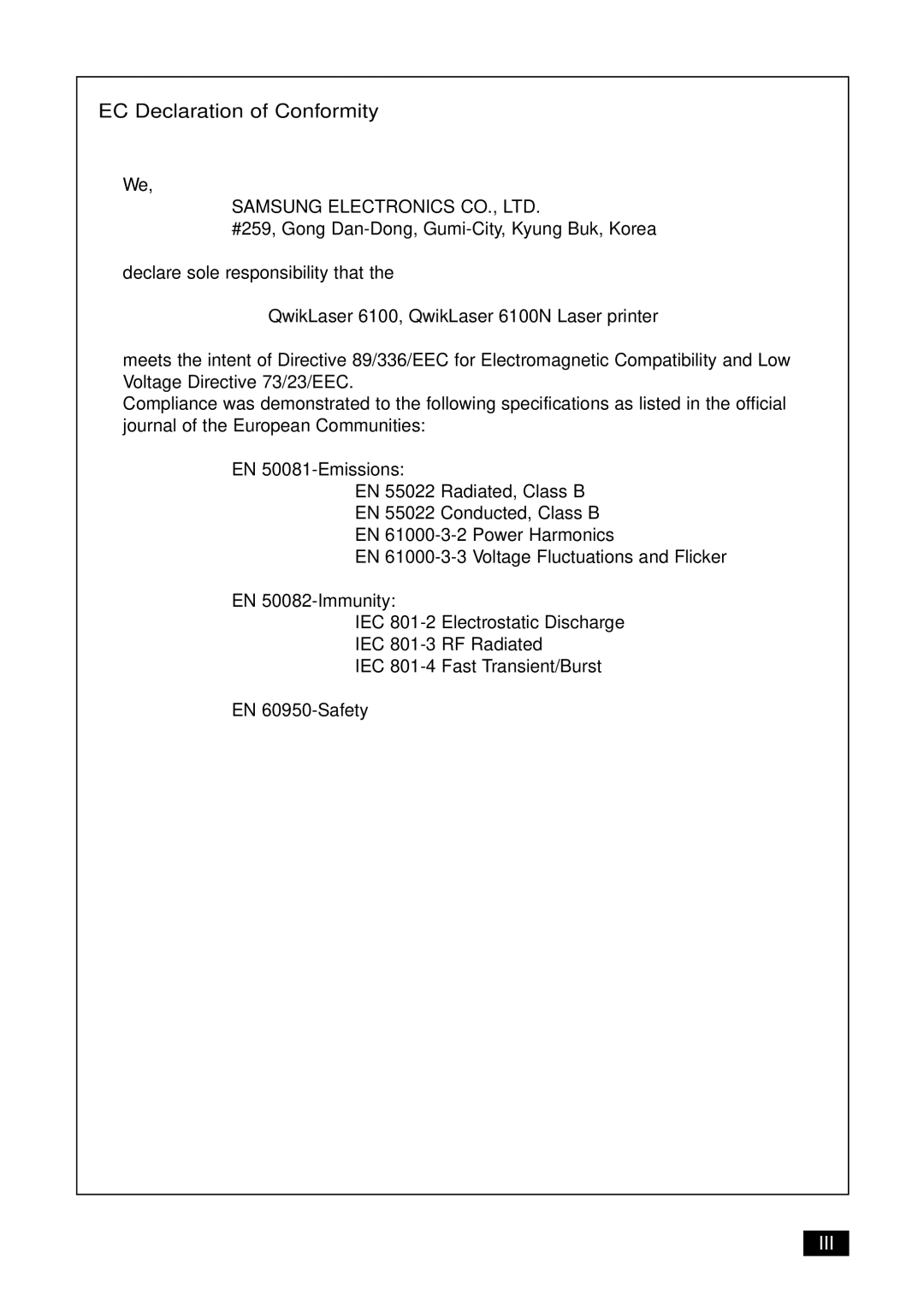 Samsung 6100N manual EC Declaration of Conformity 