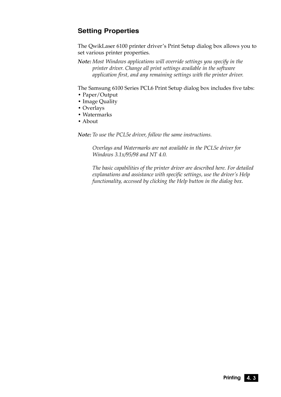 Samsung 6100N manual Setting Properties 