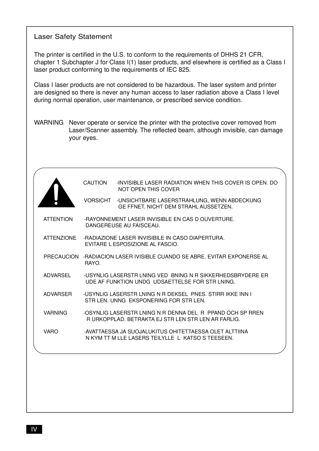 Samsung 6100N manual Laser Safety Statement 