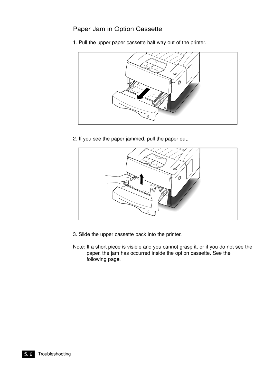 Samsung 6100N manual Paper Jam in Option Cassette 