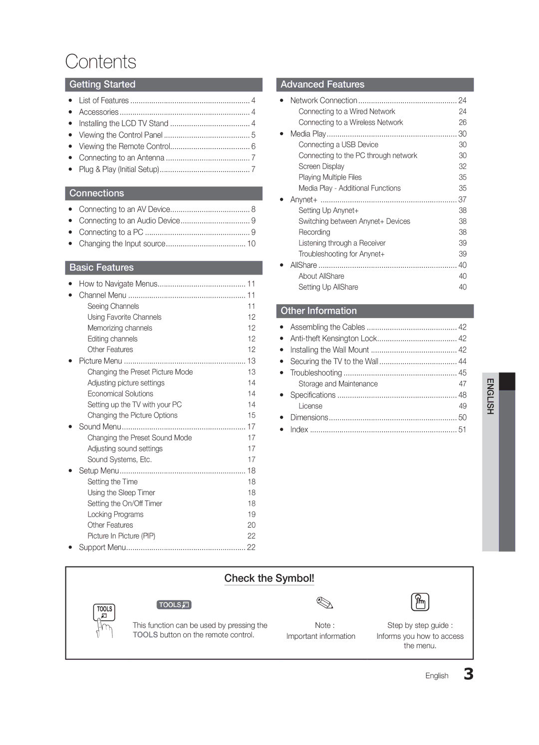 Samsung LN40D630, LN46D630 user manual Contents 