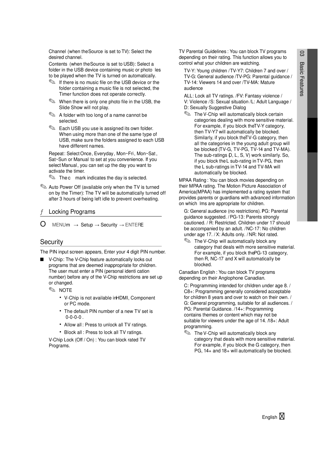 Samsung LN46C610, LN60C630, LN40C630, LN55C610 user manual Security, Locking Programs 