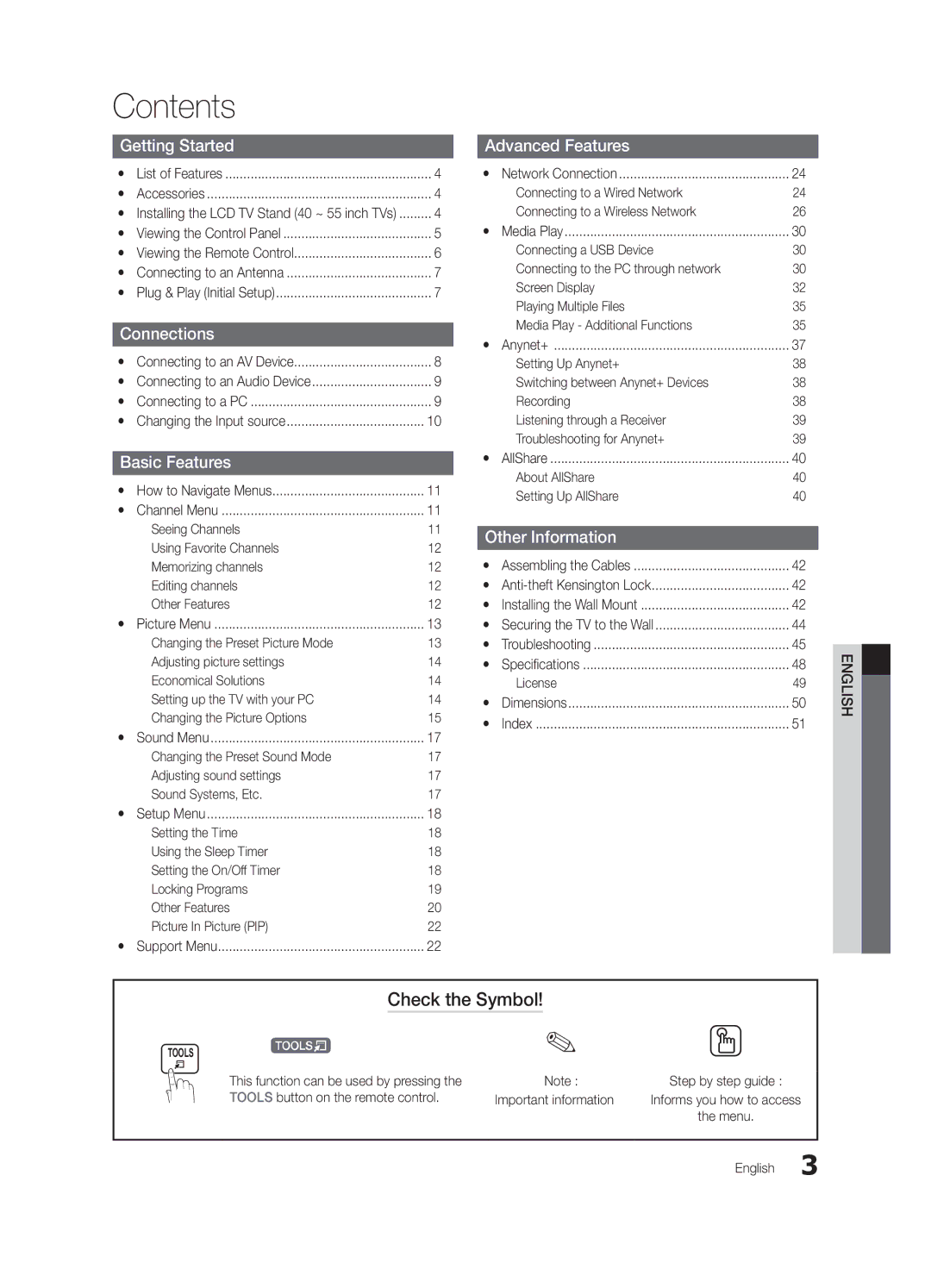 Samsung LN55C610, LN60C630, LN40C630, LN46C610 user manual Contents 