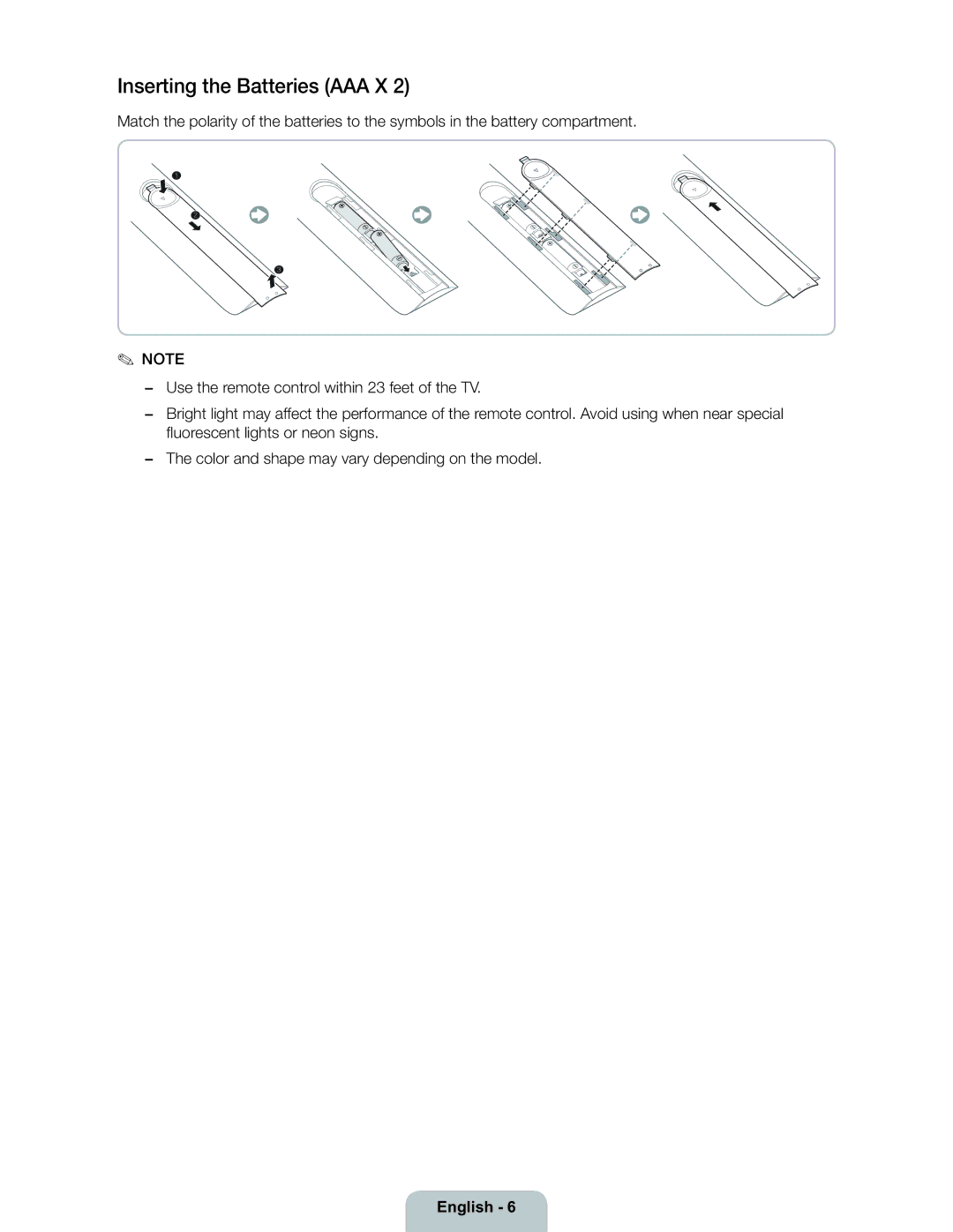 Samsung 6300 user manual Inserting the Batteries AAA X 