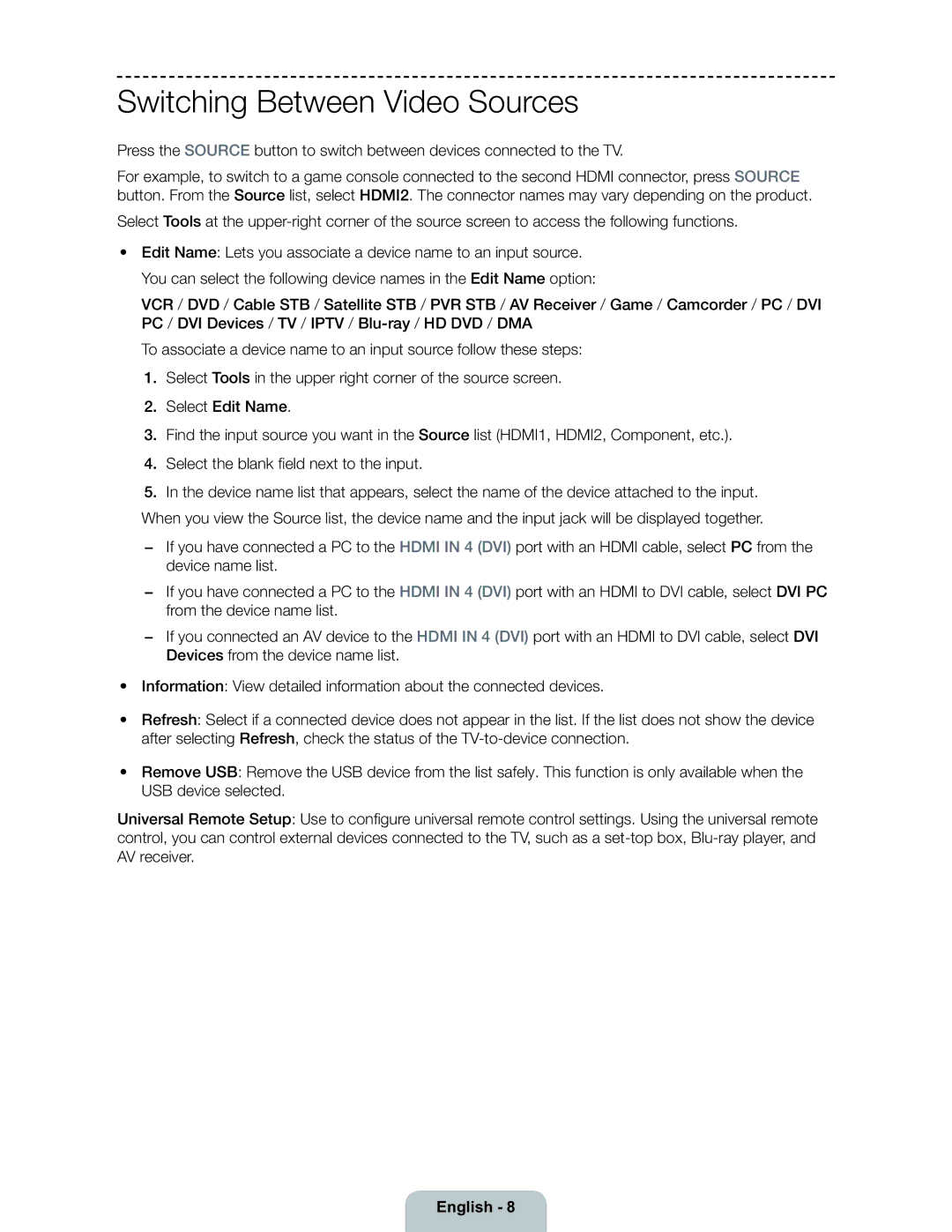 Samsung 6300 user manual Switching Between Video Sources 