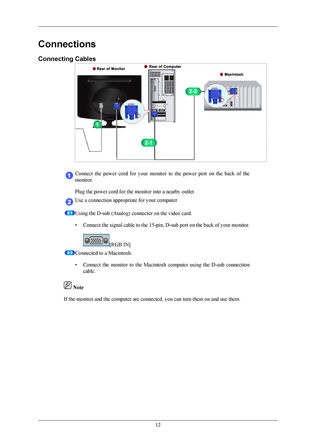 Samsung 632NW user manual Connections, Connecting Cables 