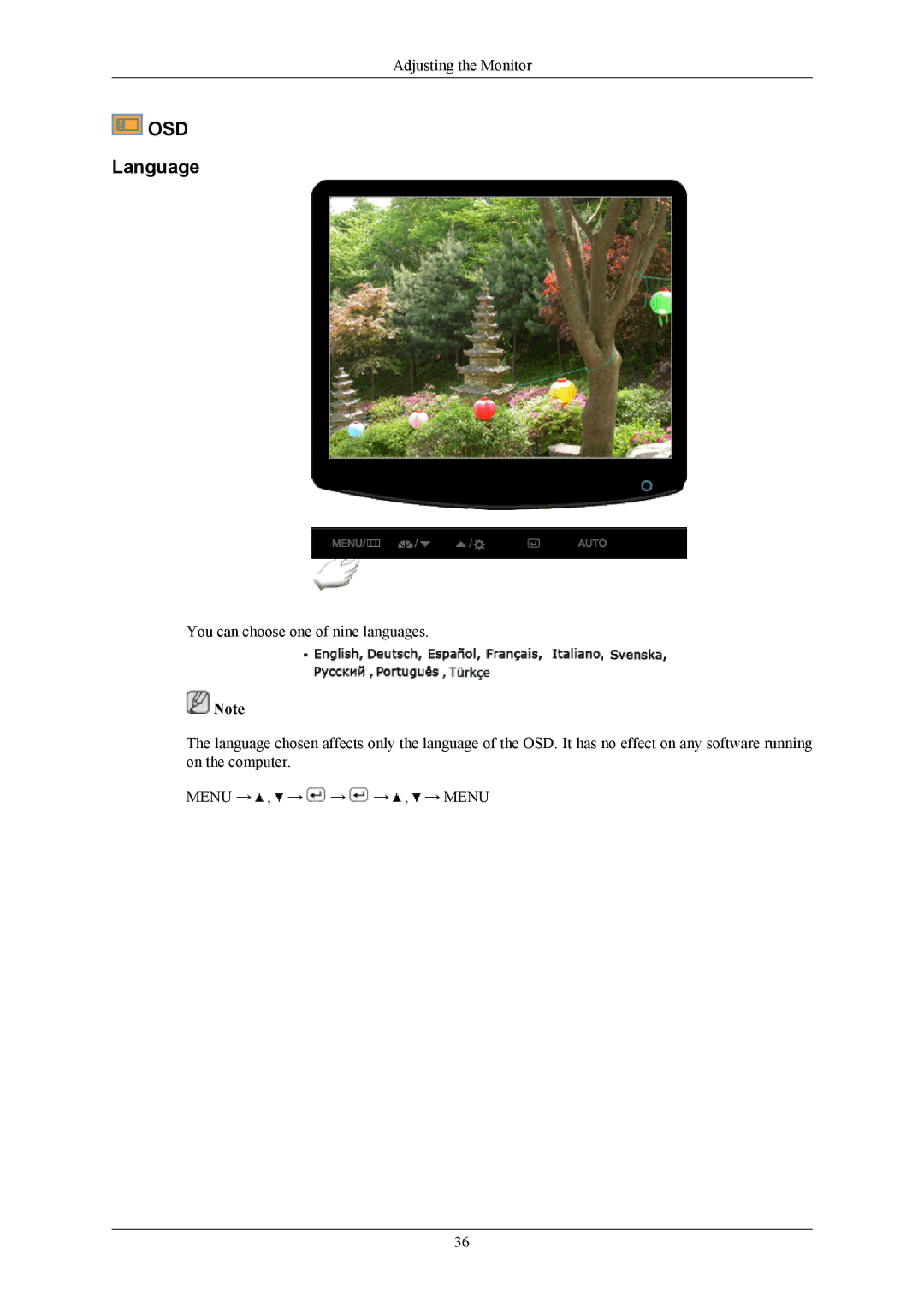 Samsung 632NW user manual Osd, Language 