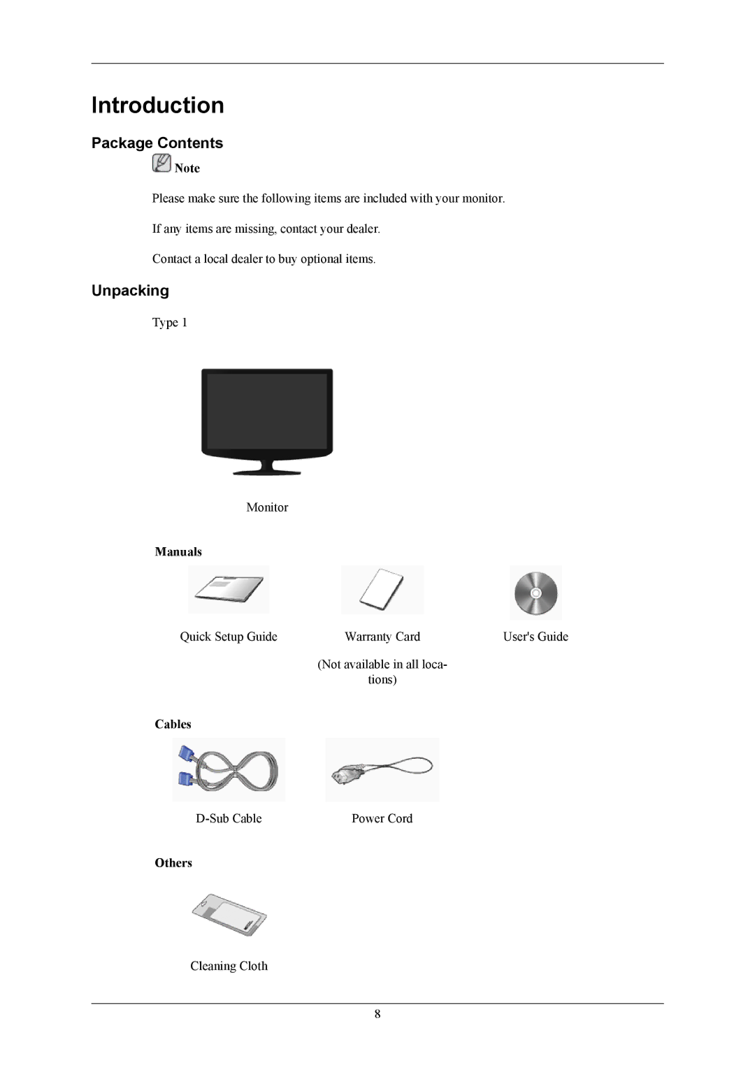 Samsung 632NW user manual Introduction, Package Contents, Unpacking 