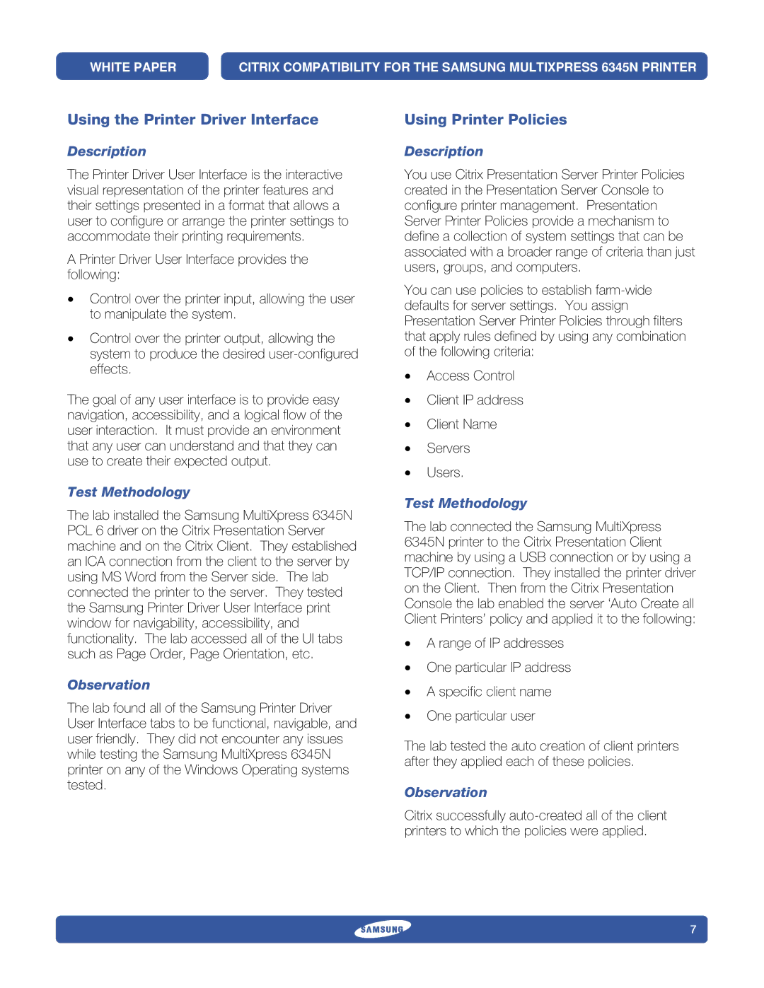 Samsung 6345N specifications Using the Printer Driver Interface, Using Printer Policies 