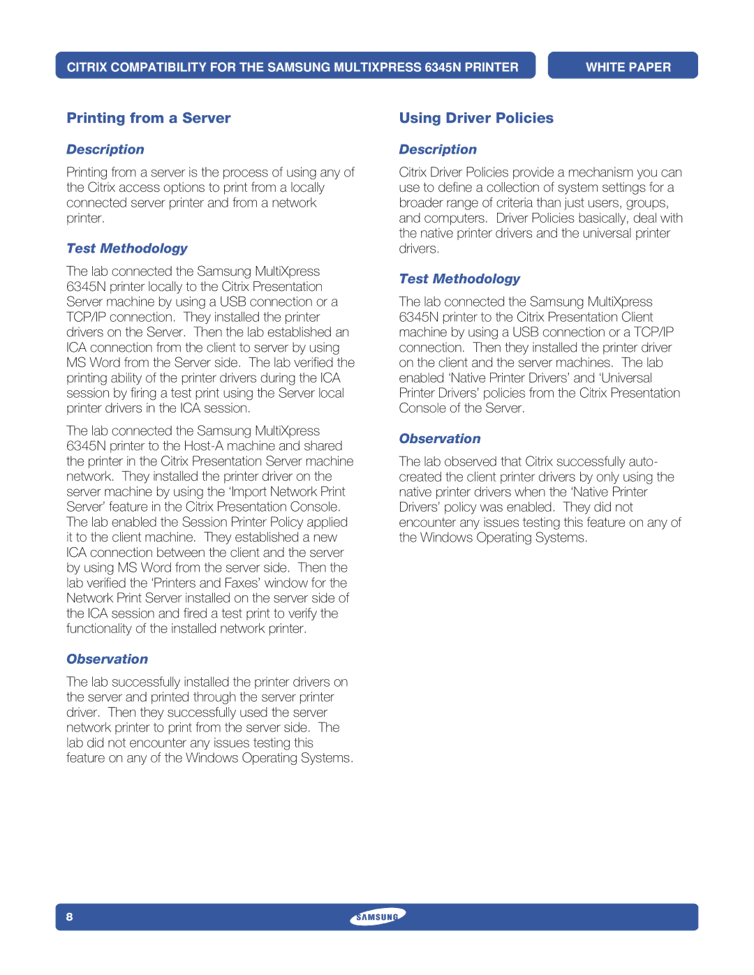 Samsung 6345N specifications Printing from a Server, Using Driver Policies 