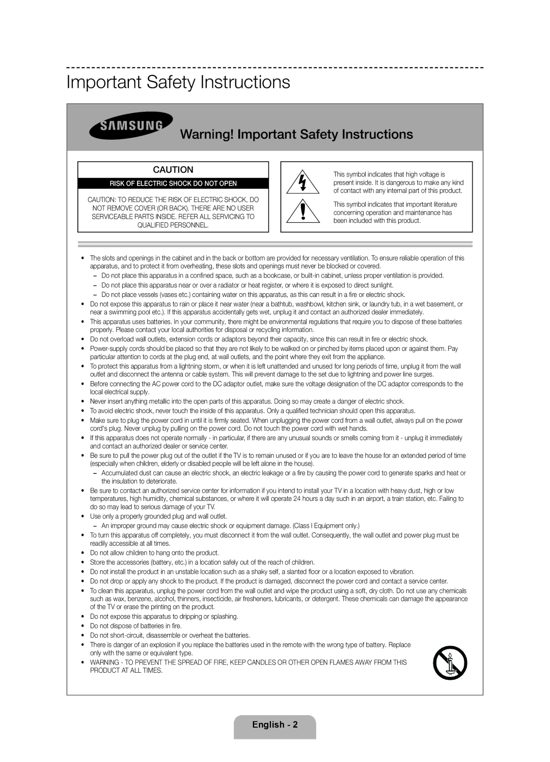 Samsung 6350 user manual Important Safety Instructions, Risk of Electric Shock do not Open 