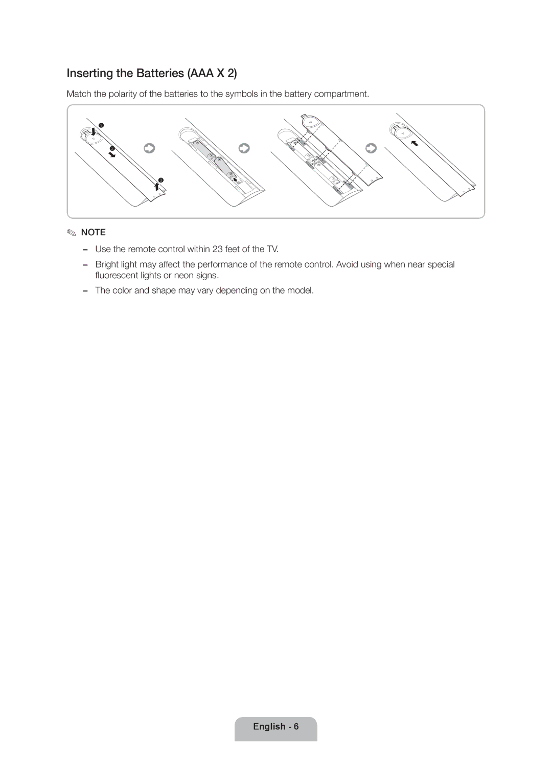 Samsung 6350 user manual Inserting the Batteries AAA X 