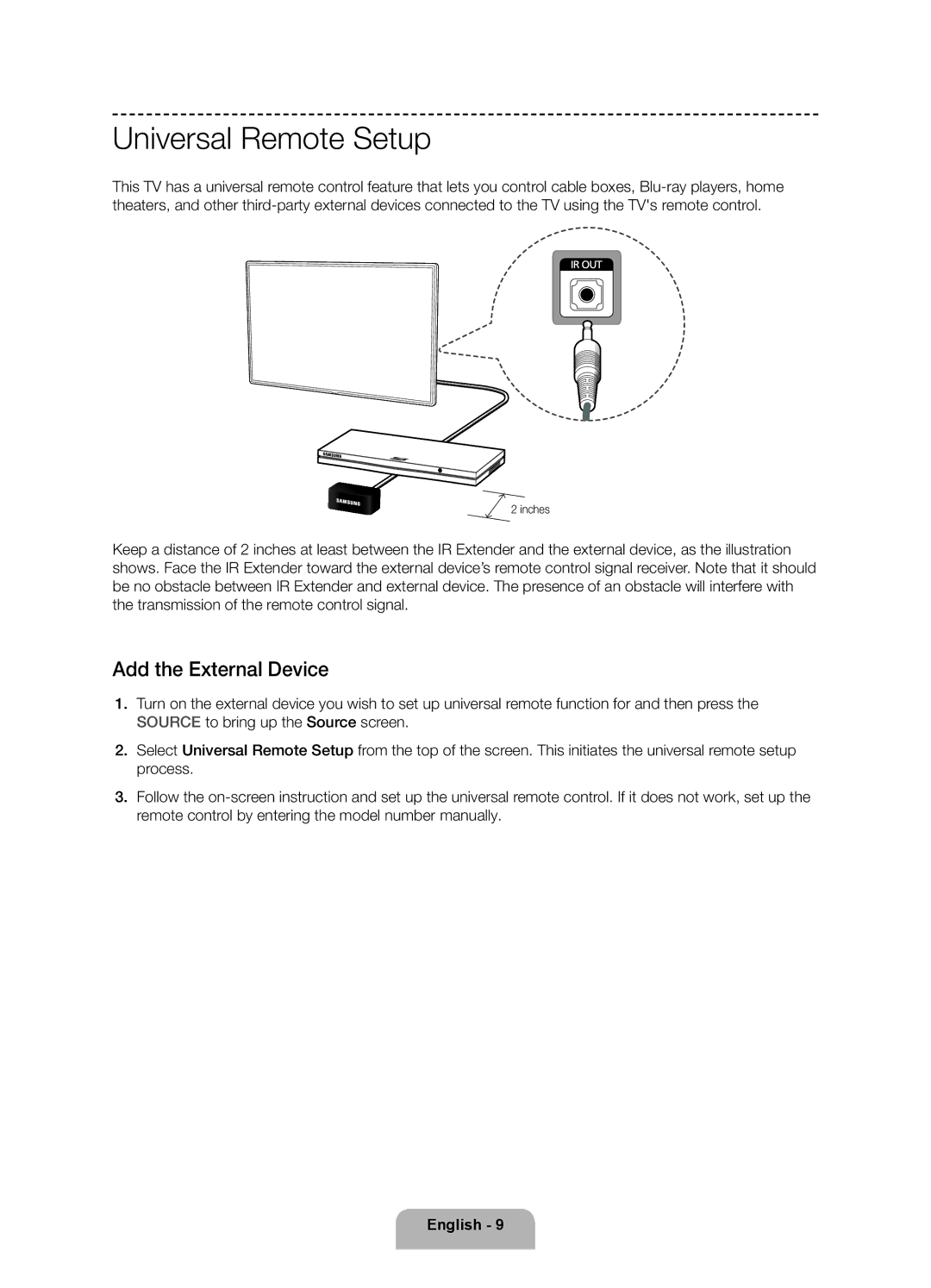 Samsung 6350 user manual Universal Remote Setup, Add the External Device, Inches 