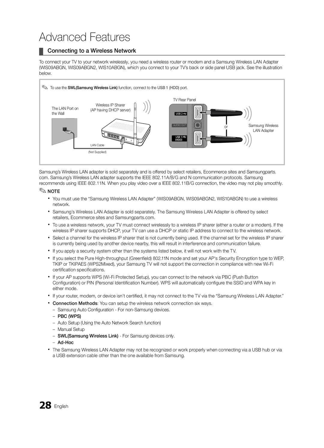 Samsung UN46C6400, UN55C6400, UN40C6500 user manual Connecting to a Wireless Network 