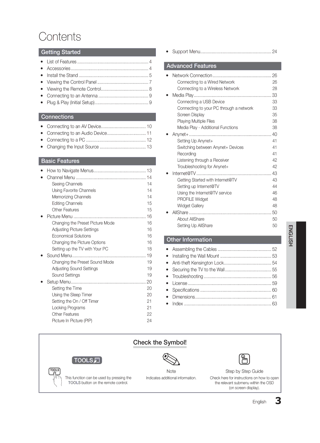 Samsung UN46C6400, UN55C6400, UN40C6500 user manual Contents 