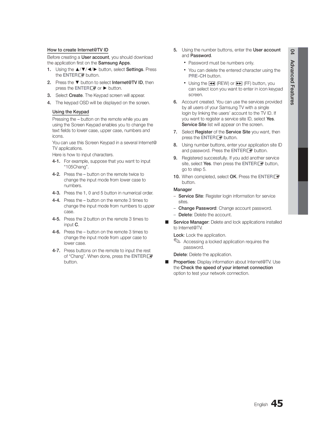 Samsung UN55C6400, UN46C6400, UN40C6500 user manual How to create Internet@TV ID, 04Features Advanced English 