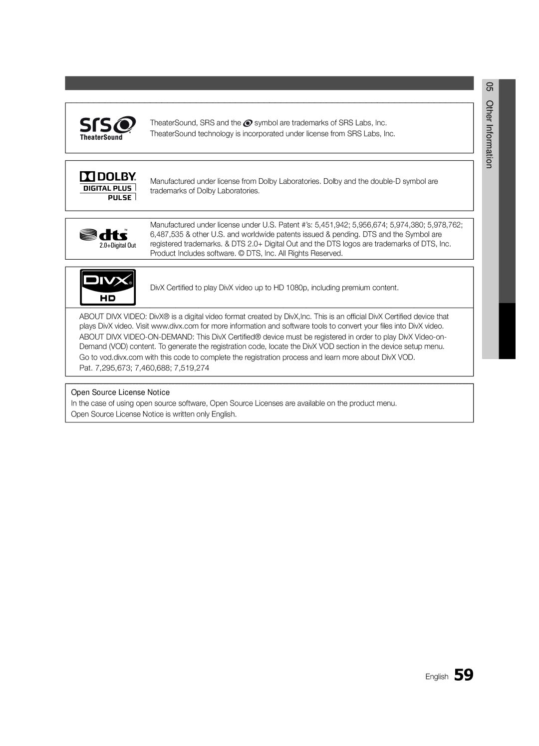 Samsung UN40C6500, UN55C6400, UN46C6400 user manual License 