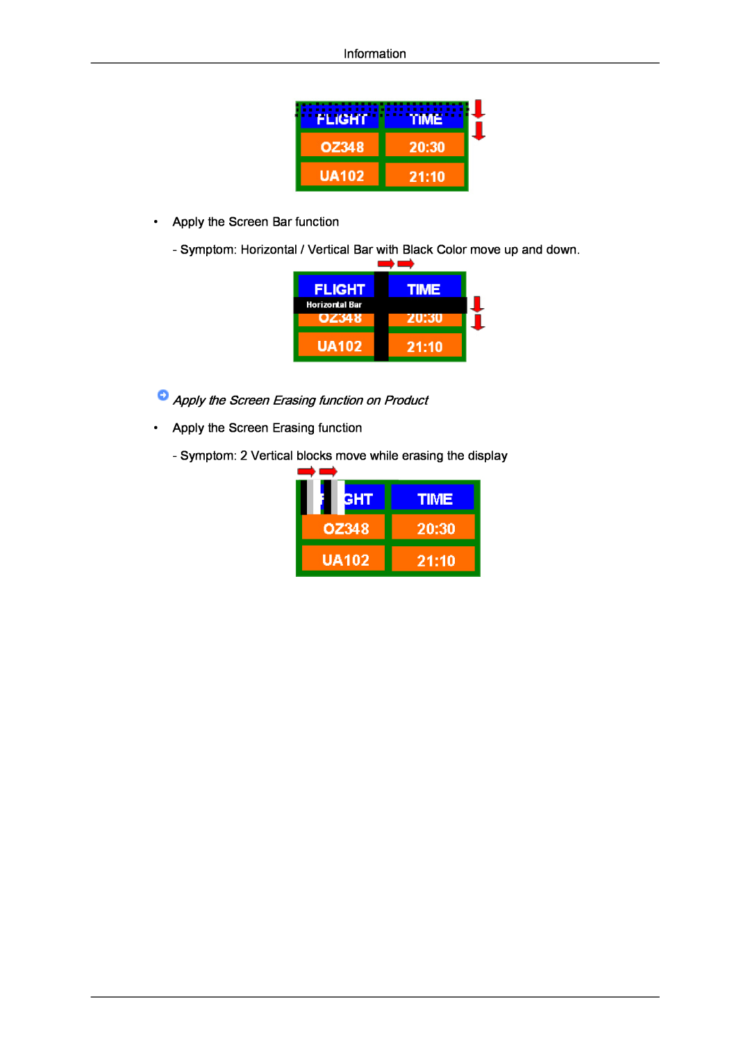 Samsung 650FP-2, 650MP-2 Apply the Screen Erasing function on Product, Information, Apply the Screen Bar function 