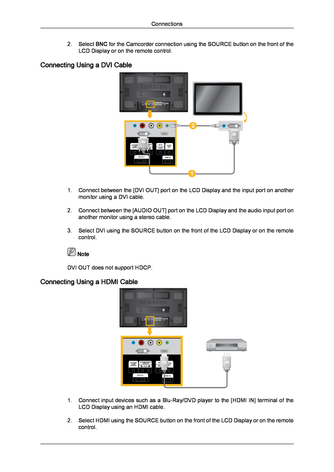 Samsung 650MP-2, 650FP-2 user manual Connecting Using a DVI Cable, Connecting Using a HDMI Cable 