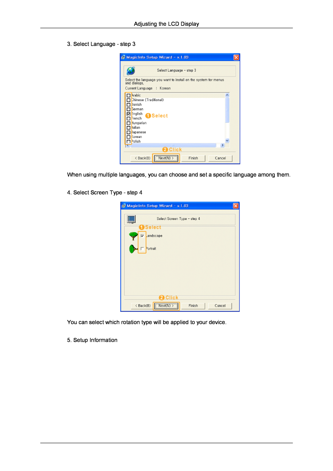 Samsung 650MP-2, 650FP-2 user manual Adjusting the LCD Display 3. Select Language - step 