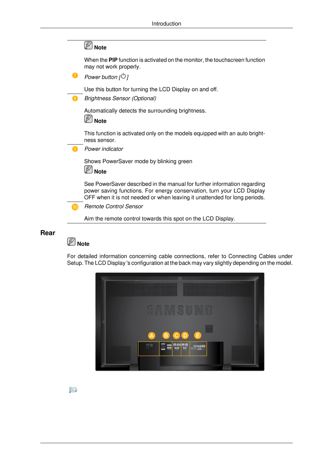 Samsung 650TS-2 user manual Rear, Brightness Sensor Optional 