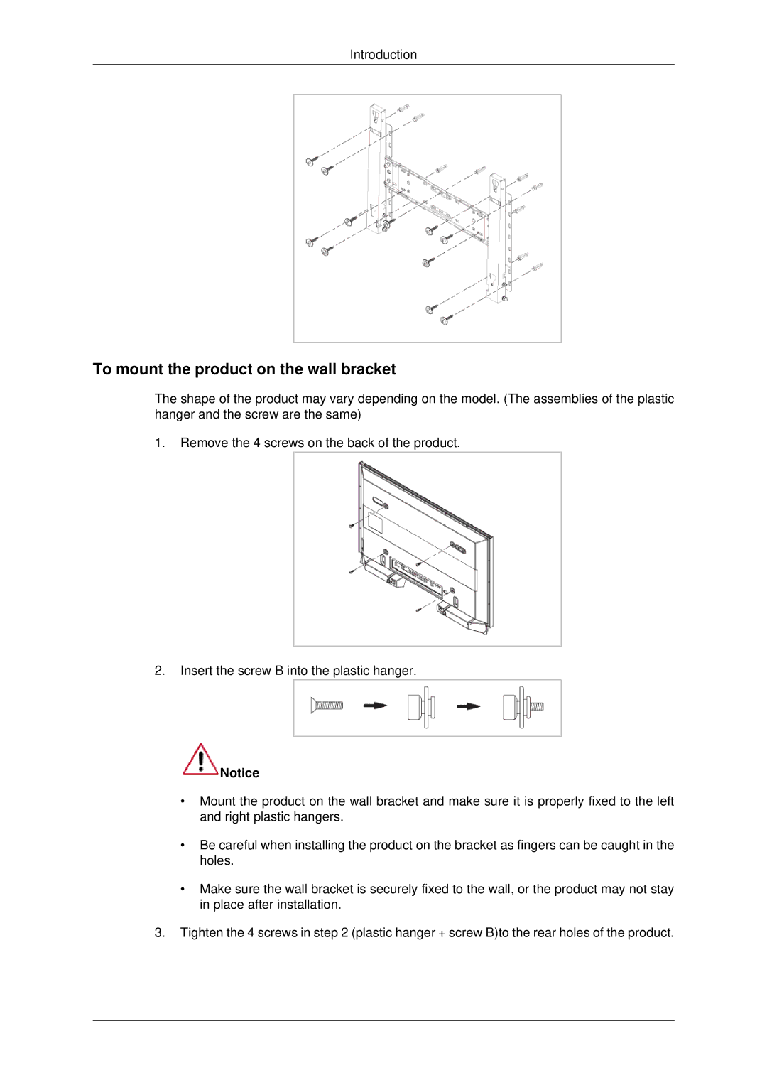 Samsung 650TS-2 user manual To mount the product on the wall bracket 