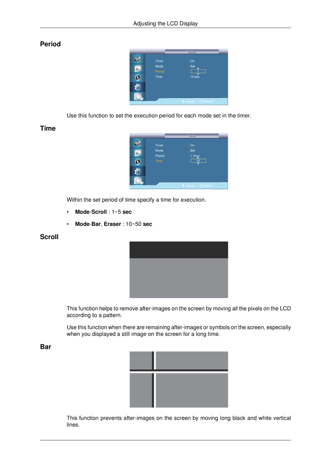 Samsung 650TS-2 user manual Period, Mode-Scroll 1~5 sec Mode-Bar,Eraser 10~50 sec 