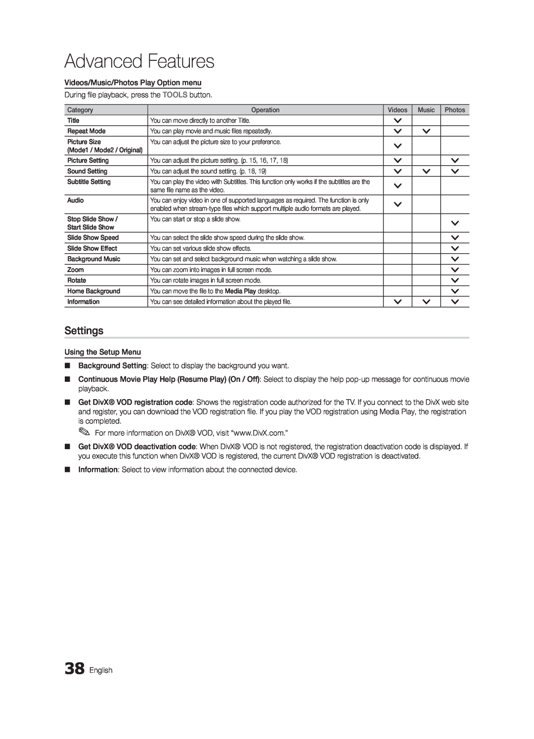 Samsung 6800 user manual Settings, Advanced Features 