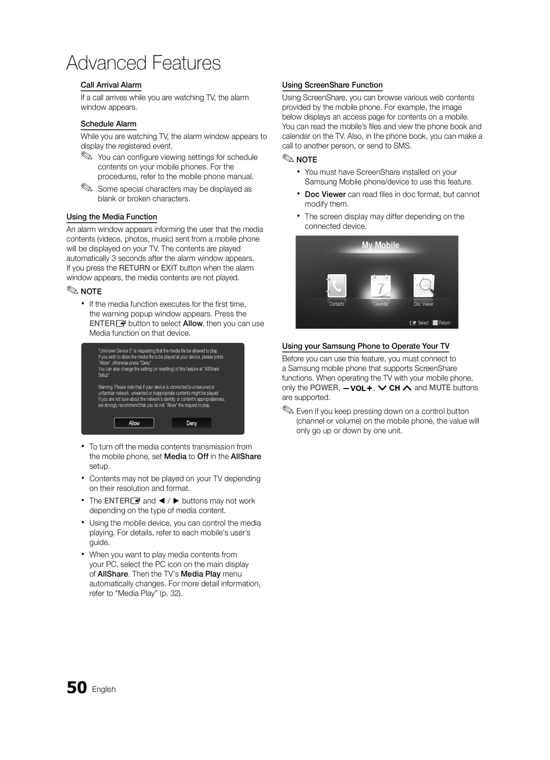 Samsung 6800 user manual My Mobile, Advanced Features 