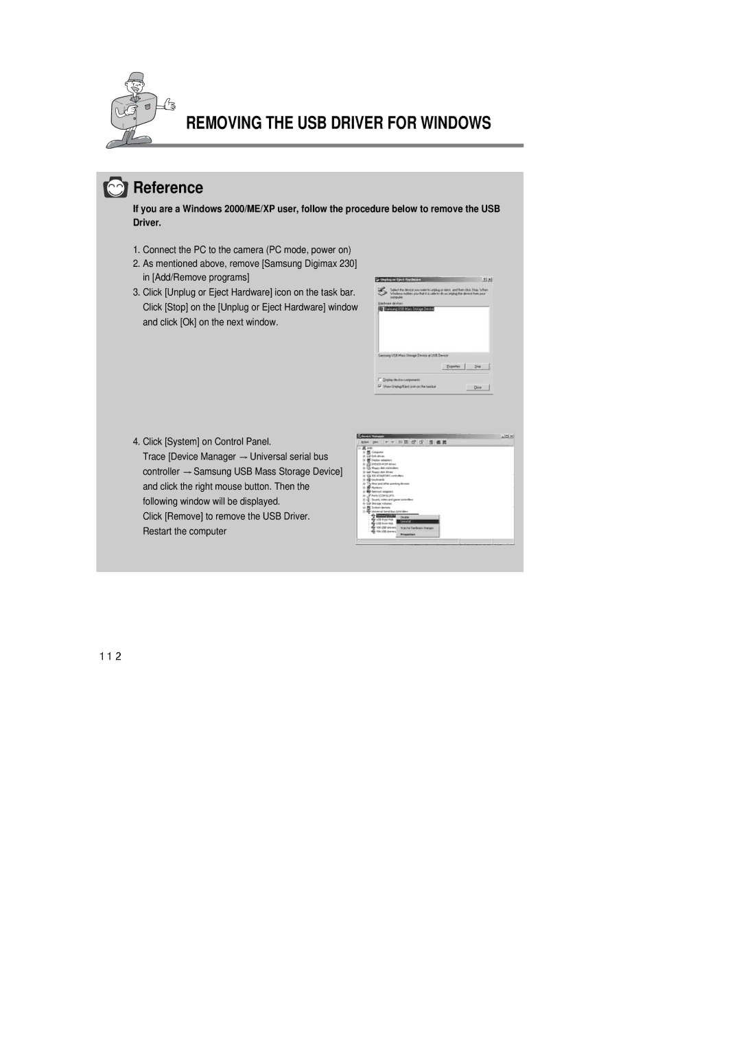 Samsung 6806-1247 manual Removing the USB Driver for Windows, Click System on Control Panel 