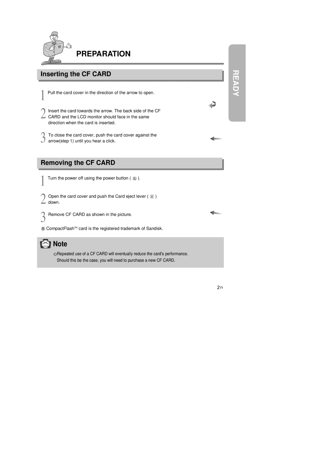 Samsung 6806-1247 manual Inserting the CF Card, Removing the CF Card 