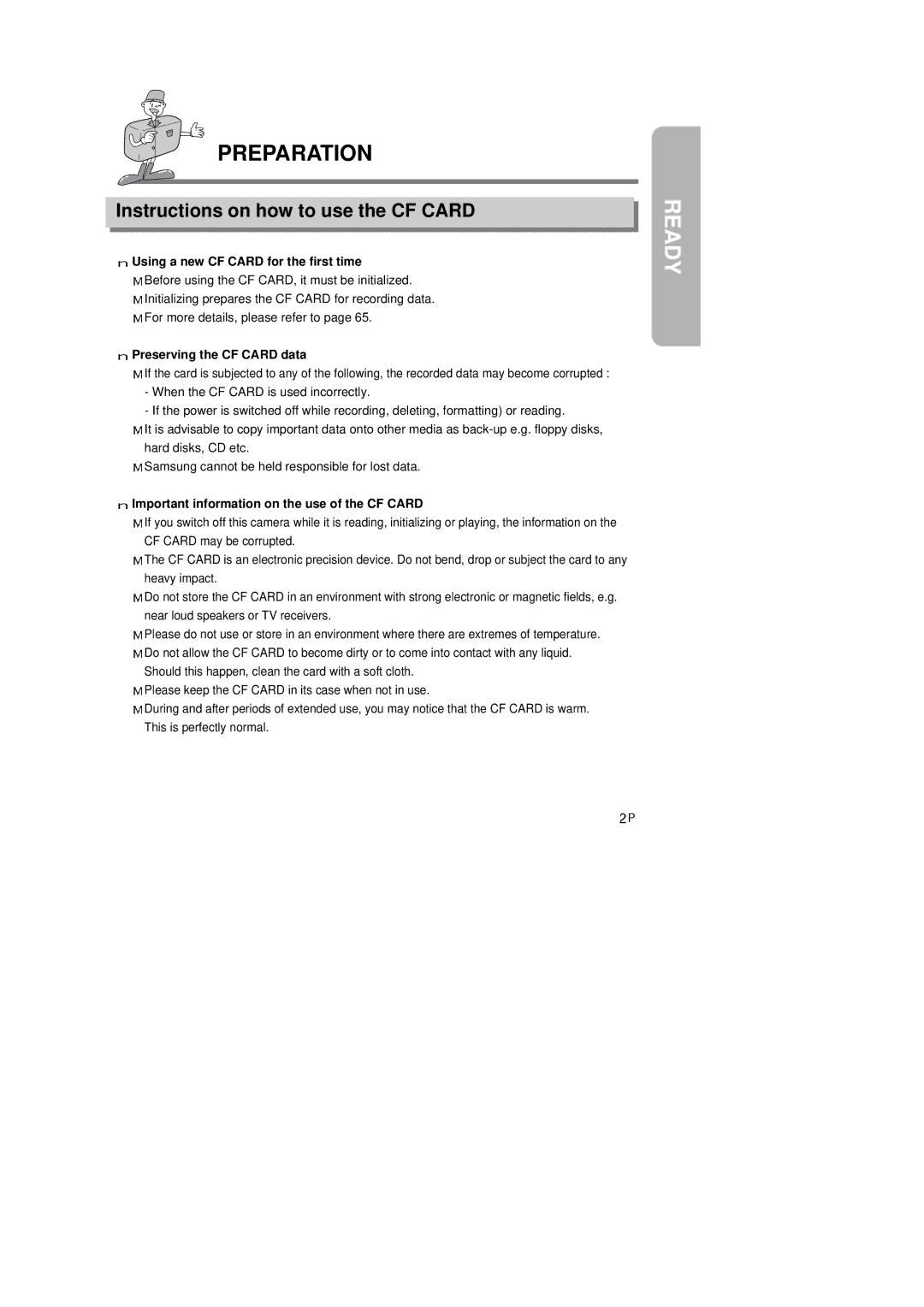 Samsung 6806-1247 manual Instructions on how to use the CF Card, Using a new CF Card for the first time 