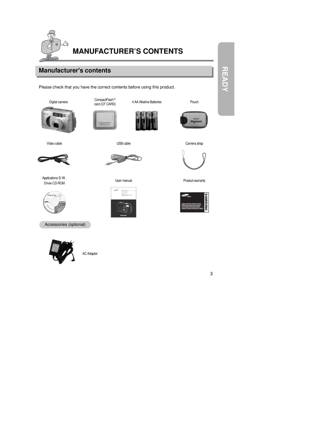 Samsung 6806-1247 manual MANUFACTURER’S Contents, Ready 