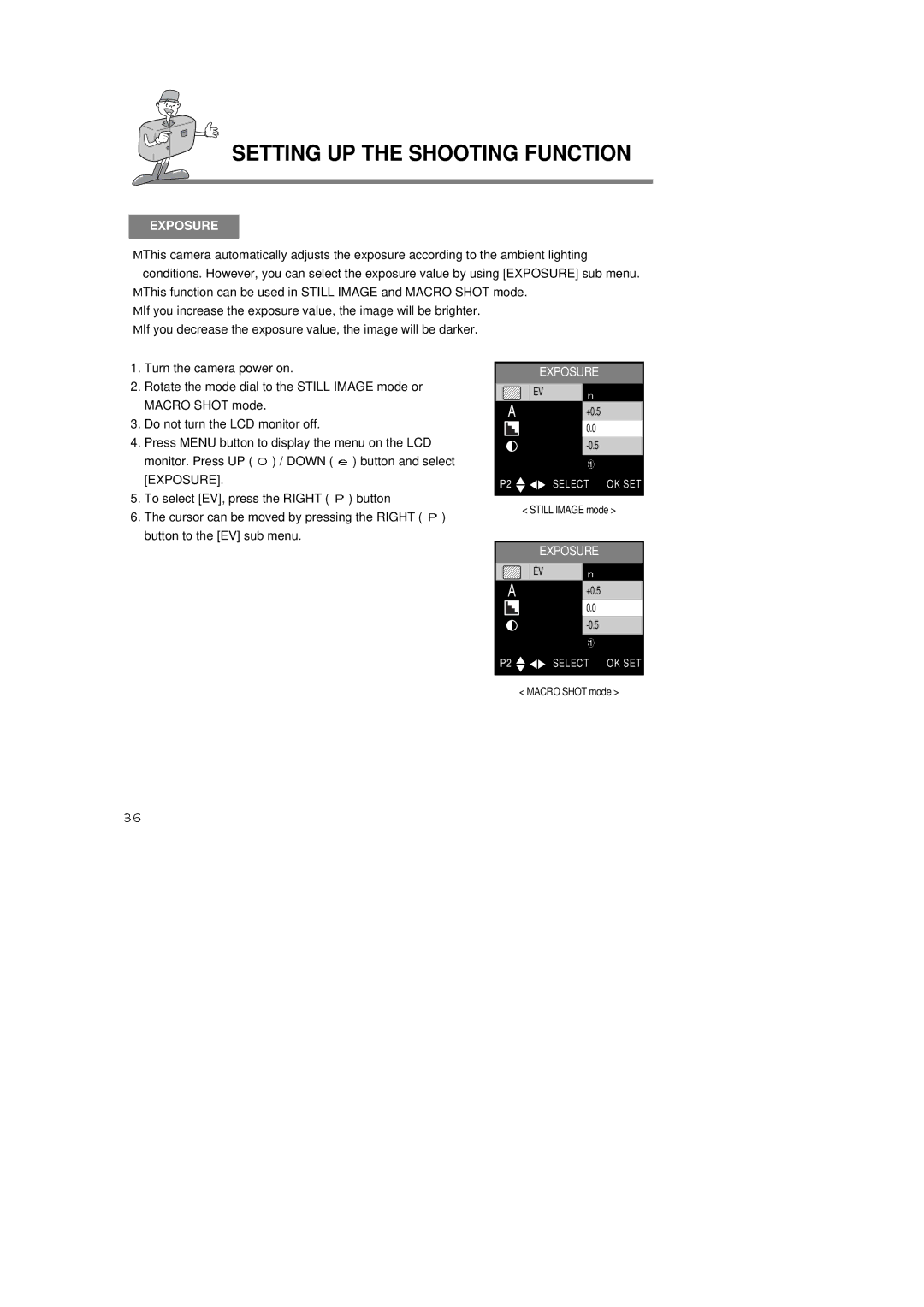 Samsung 6806-1247 manual Exposure, This function can be used in Still Image and Macro Shot mode 