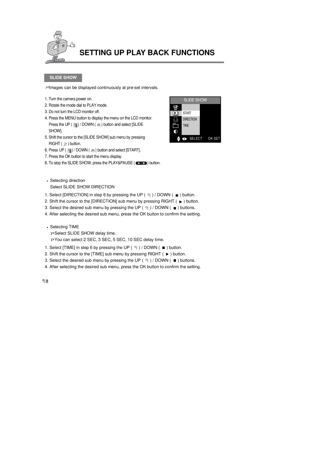 Samsung 6806-1247 manual Selecting direction Select Slide Show Direction 