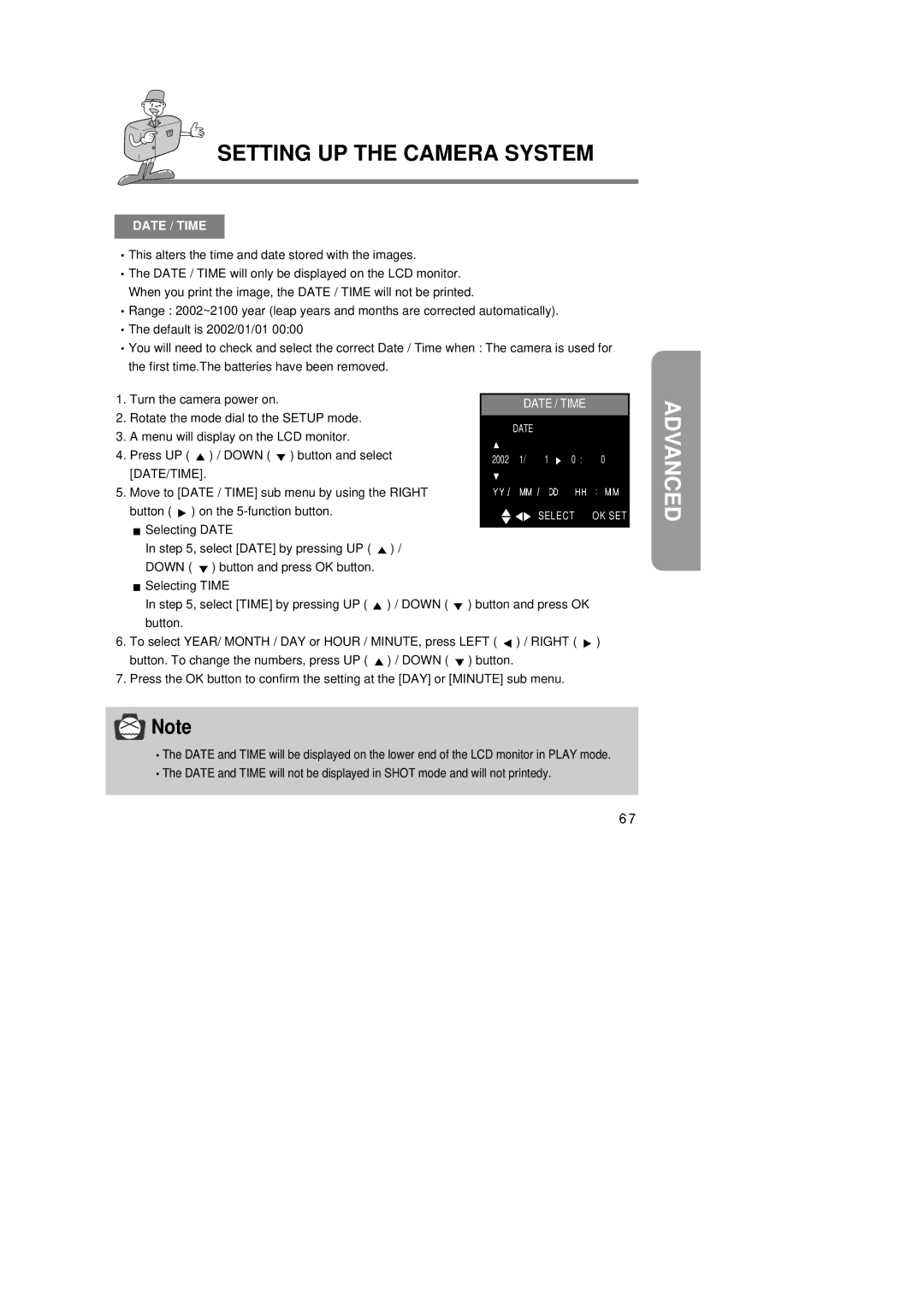 Samsung 6806-1247 manual Date / Time, Date/Time, Selecting Date , select Date by pressing UP 