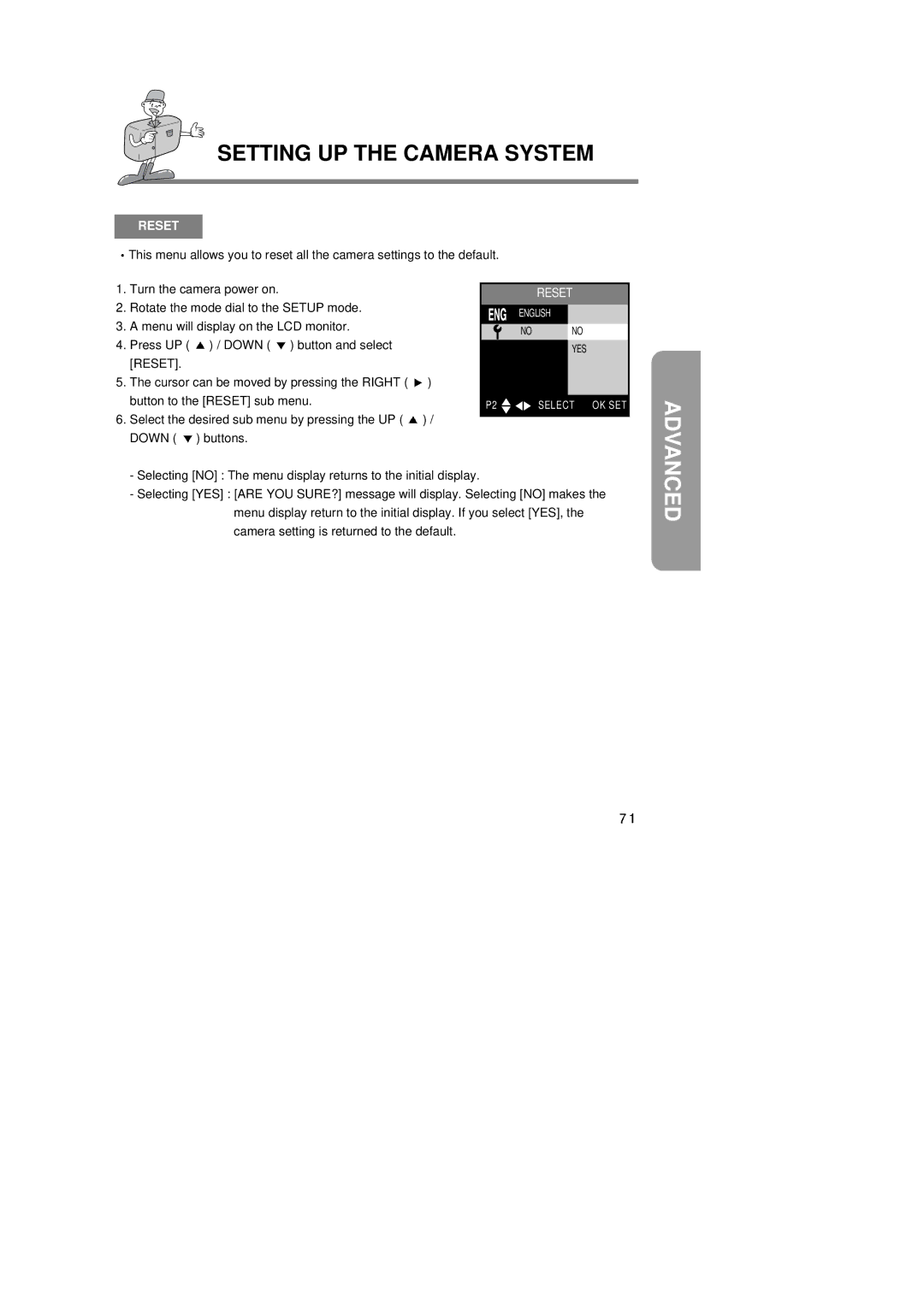 Samsung 6806-1247 manual Reset, Advanced 