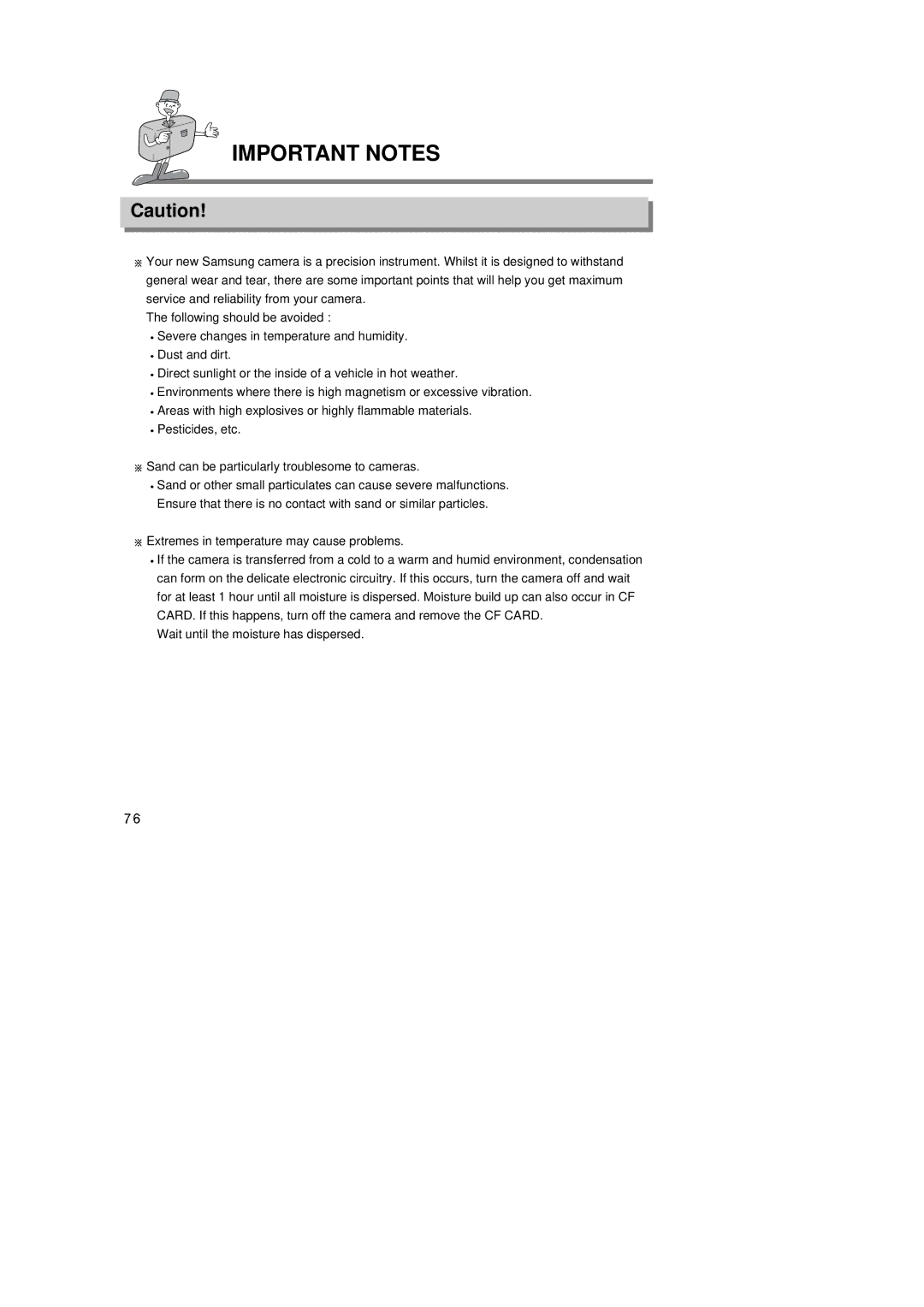 Samsung 6806-1247 manual Important Notes, Wait until the moisture has dispersed 