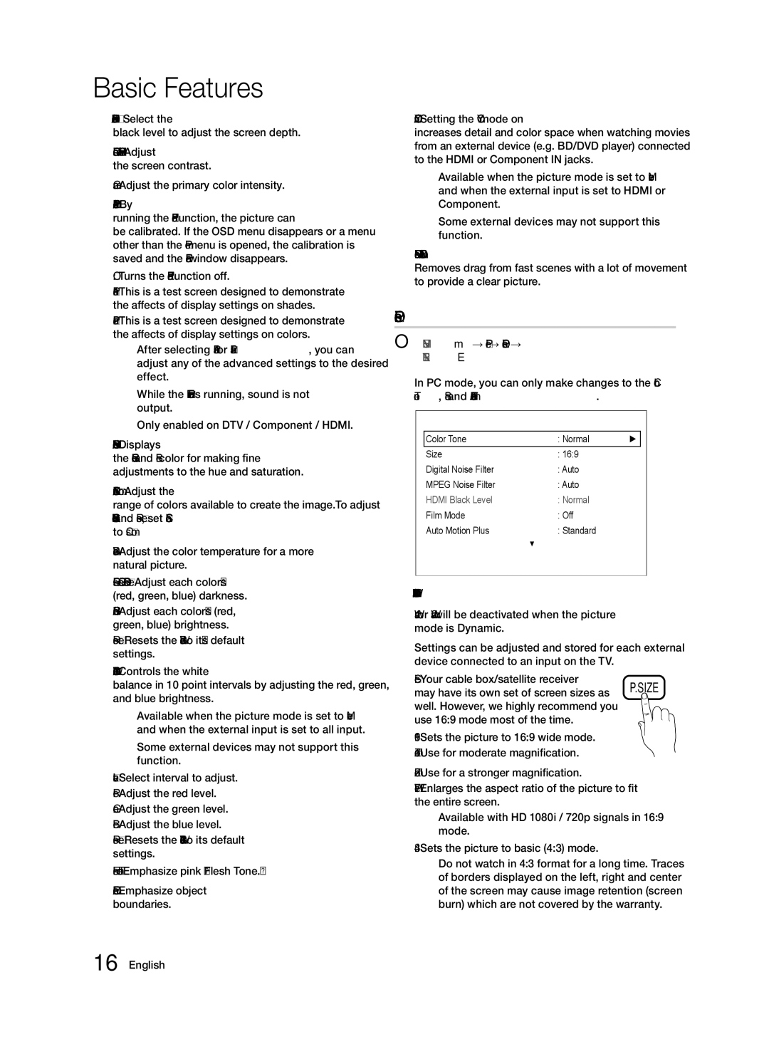 Samsung 6900 user manual Off Turns the Expert Pattern function off, OO MENUm→ Picture → Picture Options → 