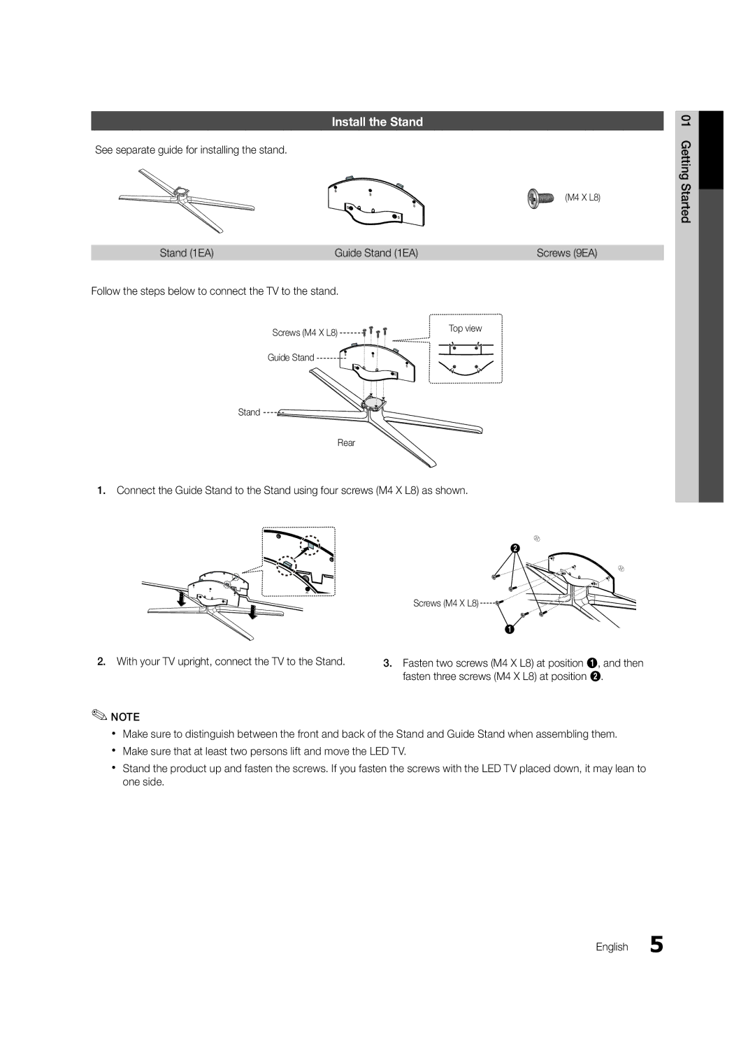 Samsung 6900 user manual Install the Stand, See separate guide for installing the stand, Stand 1EA Guide Stand 1EA 