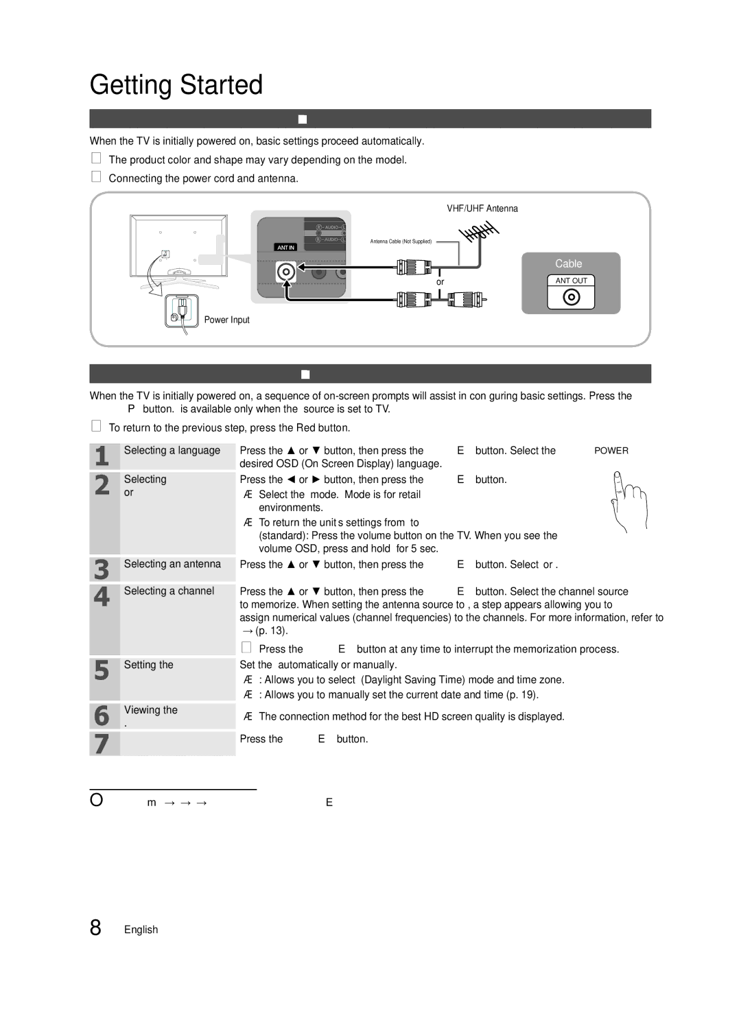 Samsung 6900 Connecting to an Antenna, Plug & Play Initial Setup, Press the or button, then press the ENTEREbutton. Select 