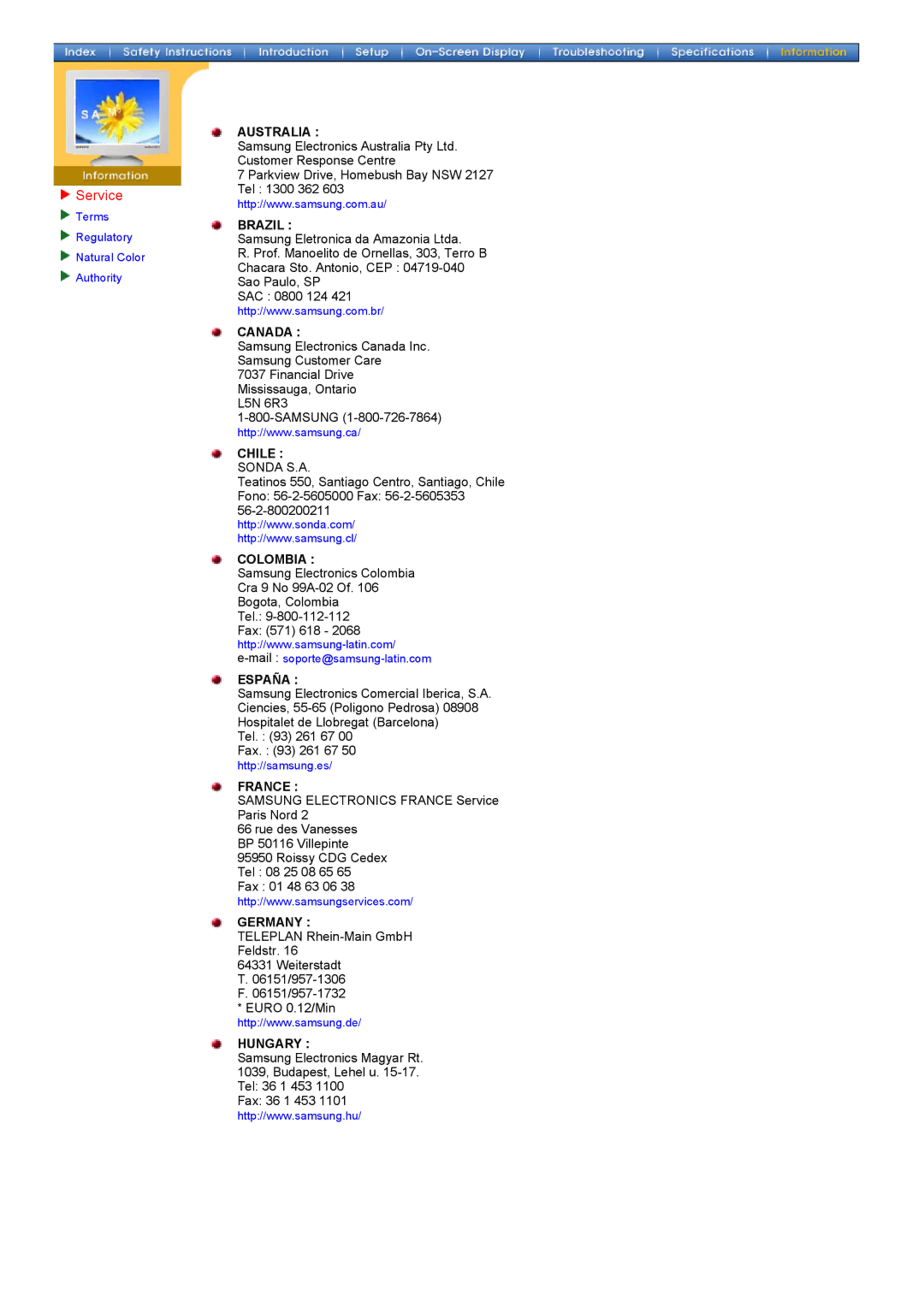 Samsung 700DF manual Service, Brazil 