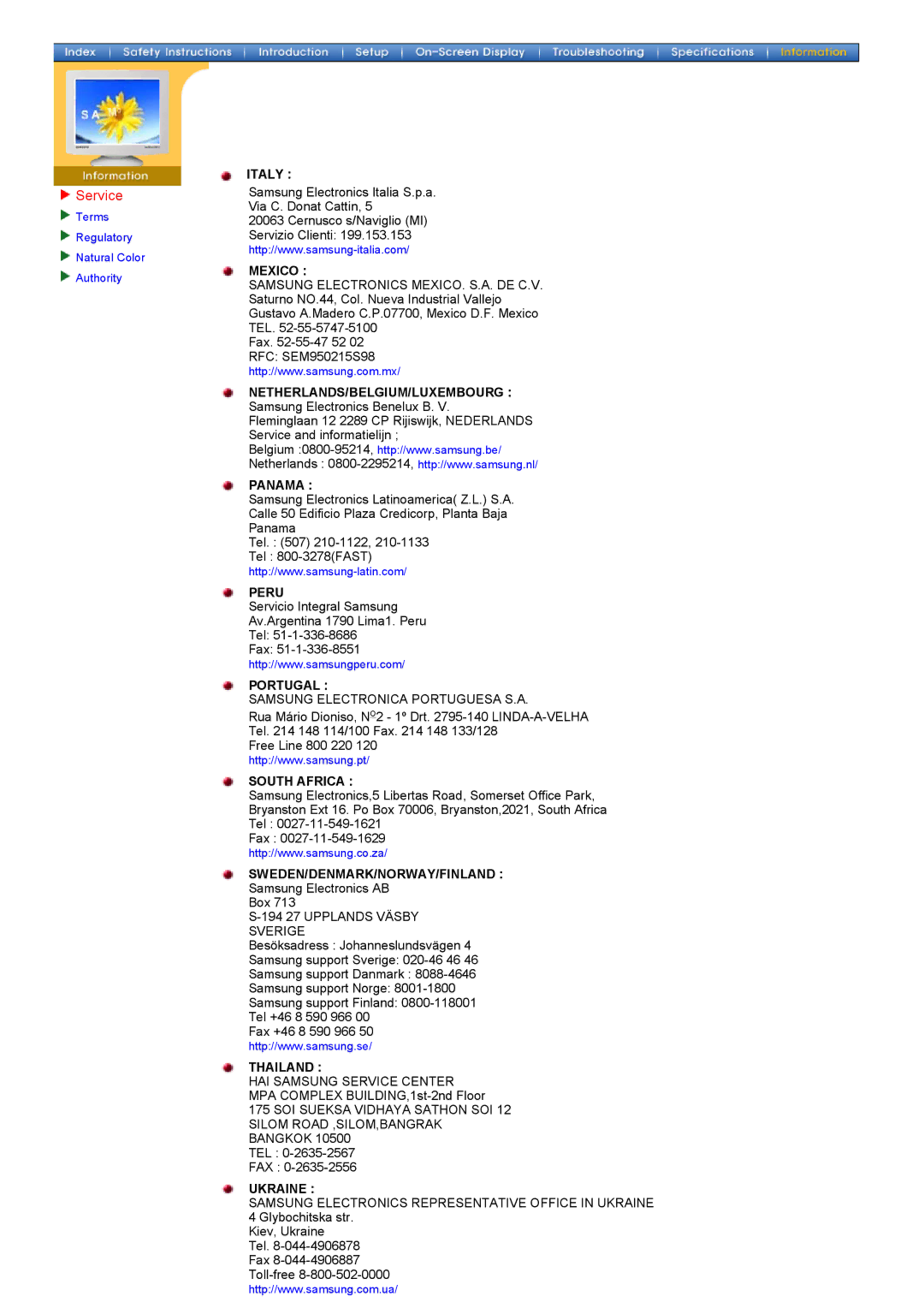 Samsung 700DF manual Peru 