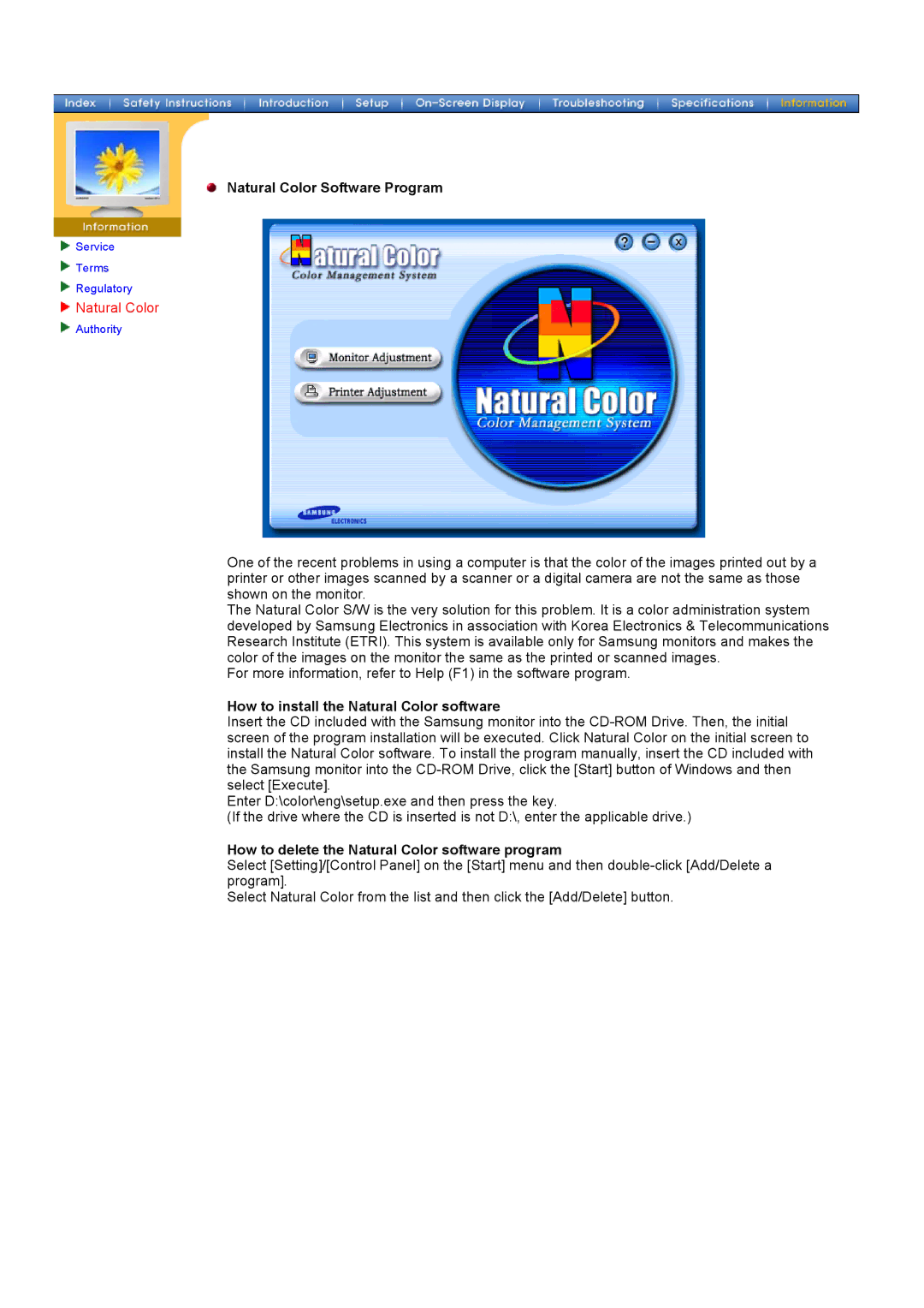 Samsung 700DF manual Natural Color Software Program, How to install the Natural Color software 