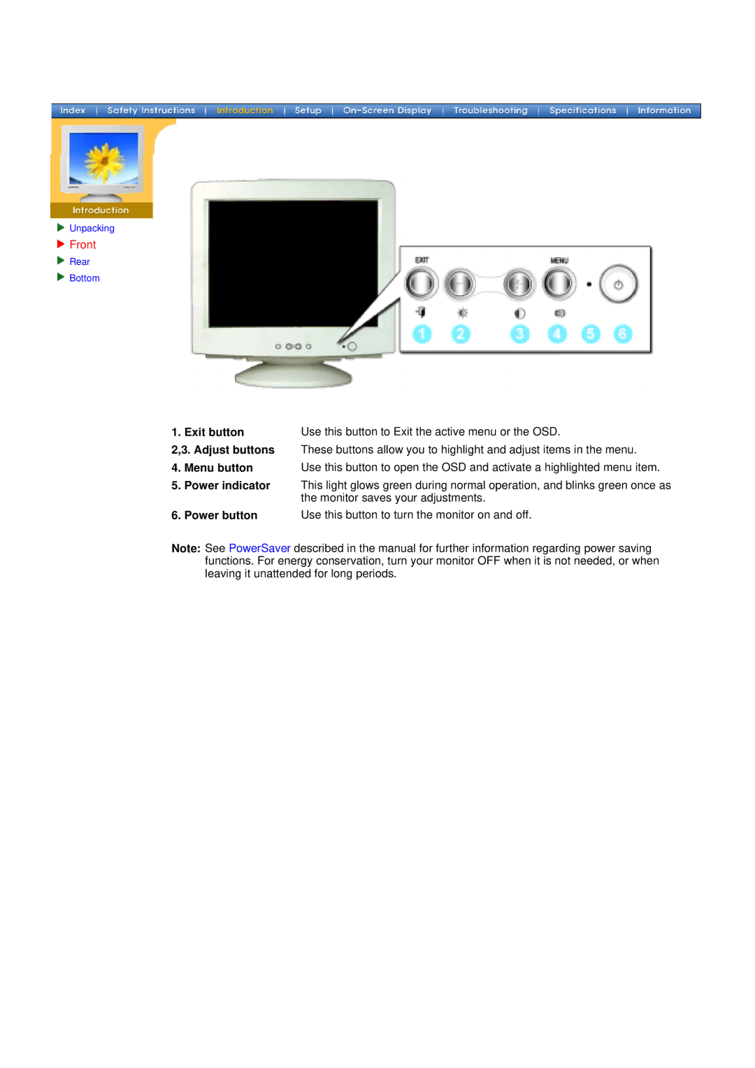 Samsung 700DF manual Front, Power button 